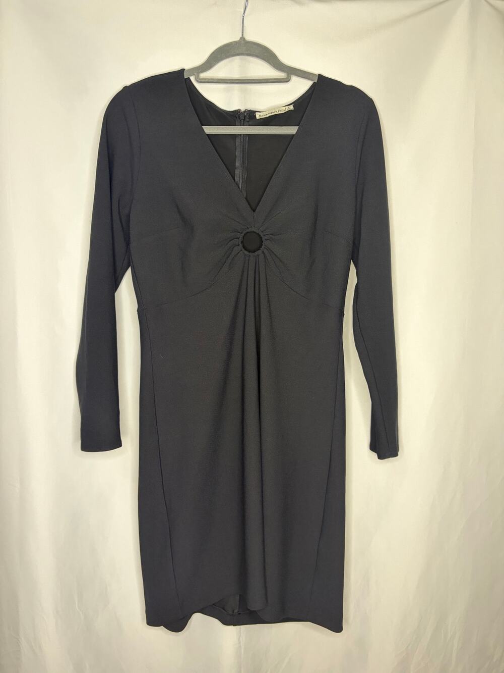 Abercrombie & Fitch Black O-Ring Cutout Mini Dress Y2K Large Long Sleeve LBD